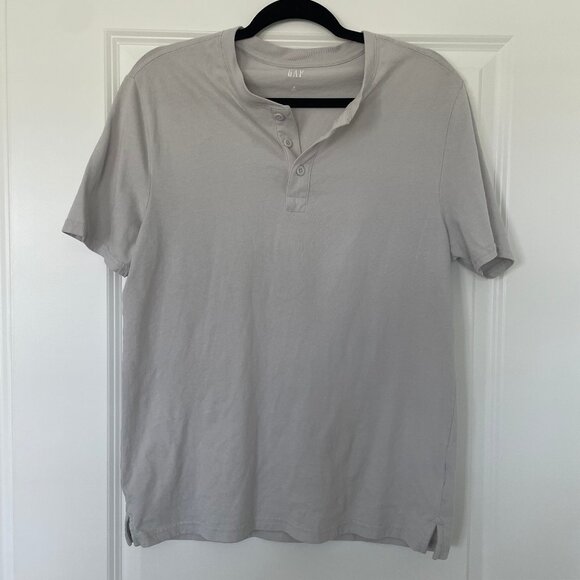 GAP Men’s Cotton Henley T-Shirt – Light Grey, Size M, Casual Everyday Tee - Picture 1 of 6